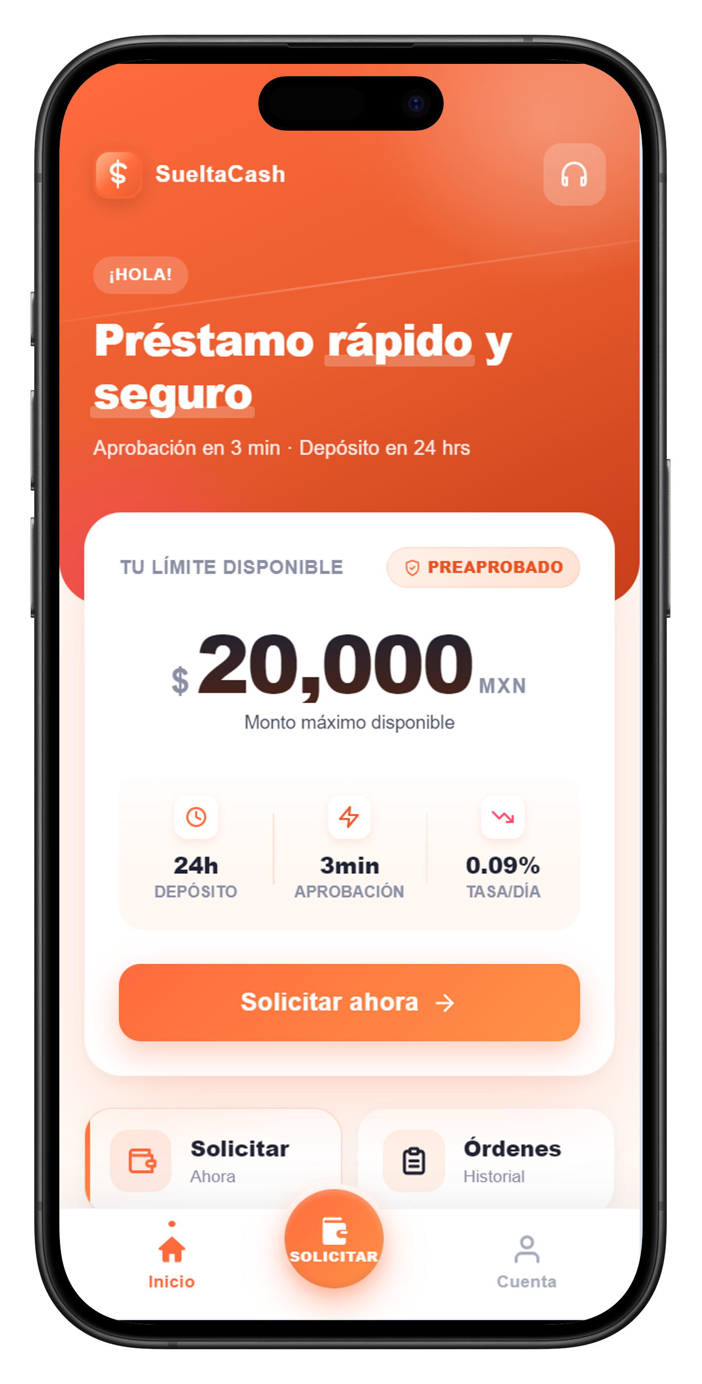 Pantalla principal de la app SueltaCash